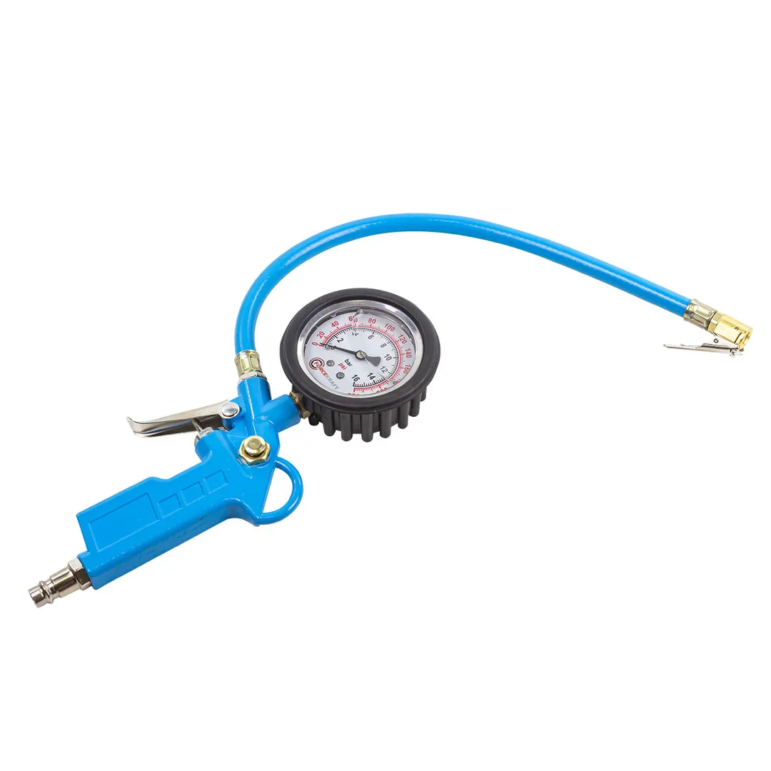 Пистолет для подкачки шин с аналоговым манометром и шлангом (0-16bar, манометр заполнен глицерином), в блистере