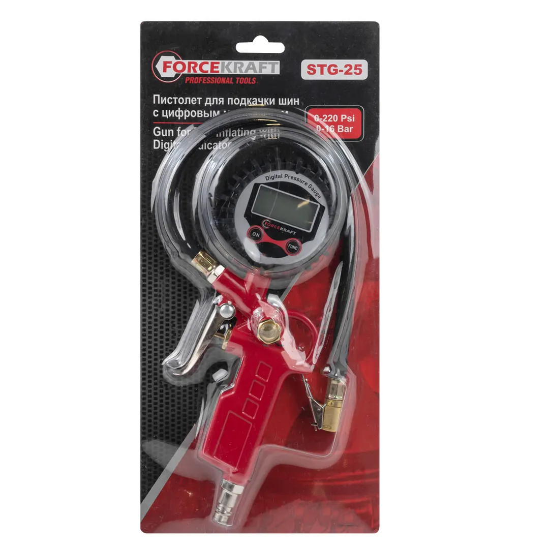 Пистолет для подкачки шин с цифровым манометром (0-16Bar), в блистере