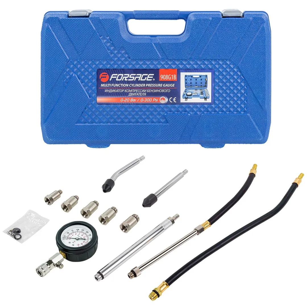 Индикатор компрессии бензинового двигателя Profi 12пр.(0-20Bar) , в кейсе