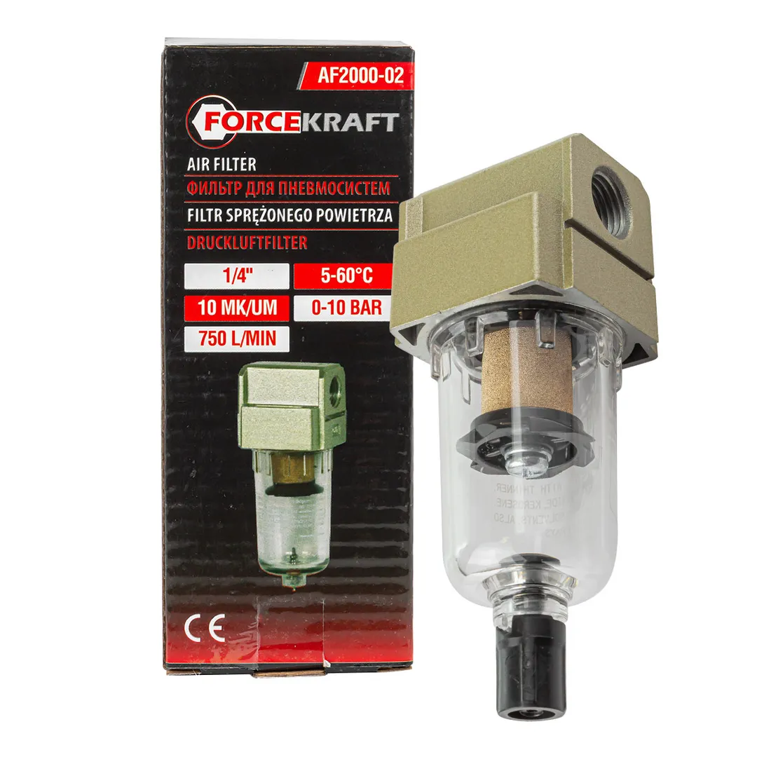 Фильтр воздушный для пневмосистем 1/4»(10Мк, 750 л/мин, 0-10bar,раб. температура 5°-60°)