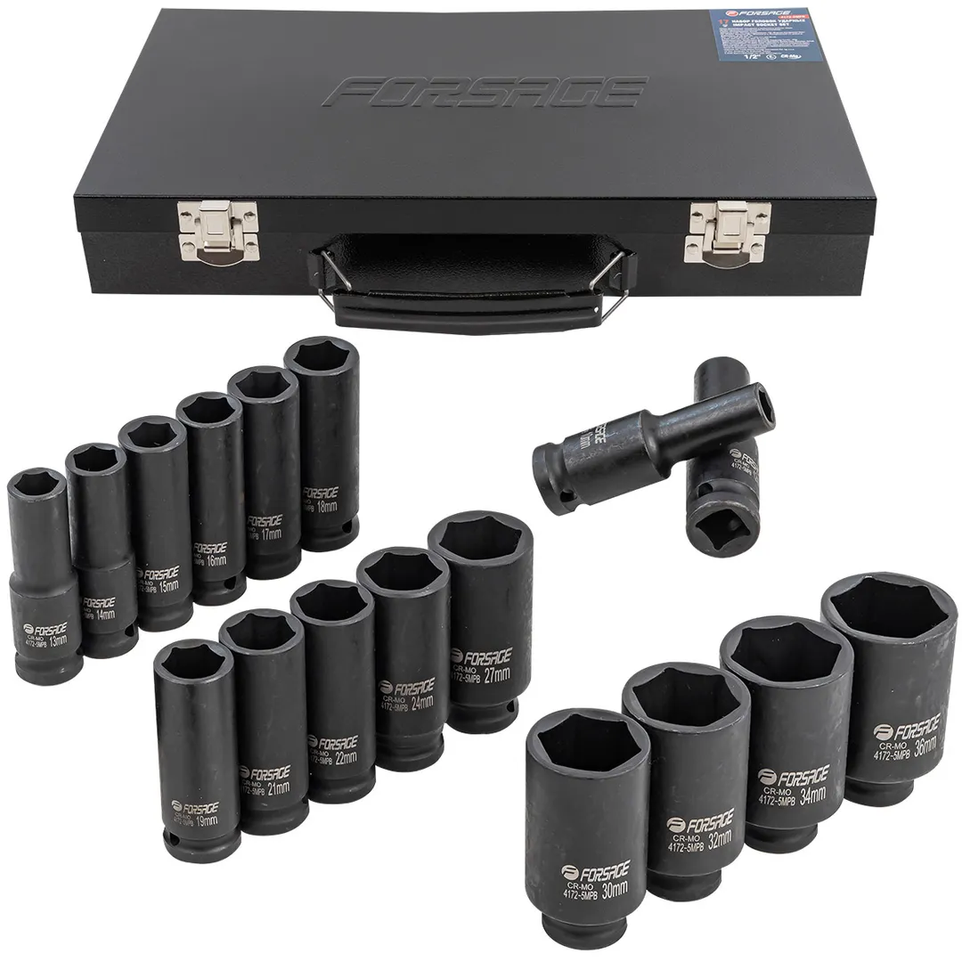 Набор головок ударных 1/2», 6гр. 17пр.(10,12-19,21,22,24,27,30,32,34,36мм),в метал кейсе