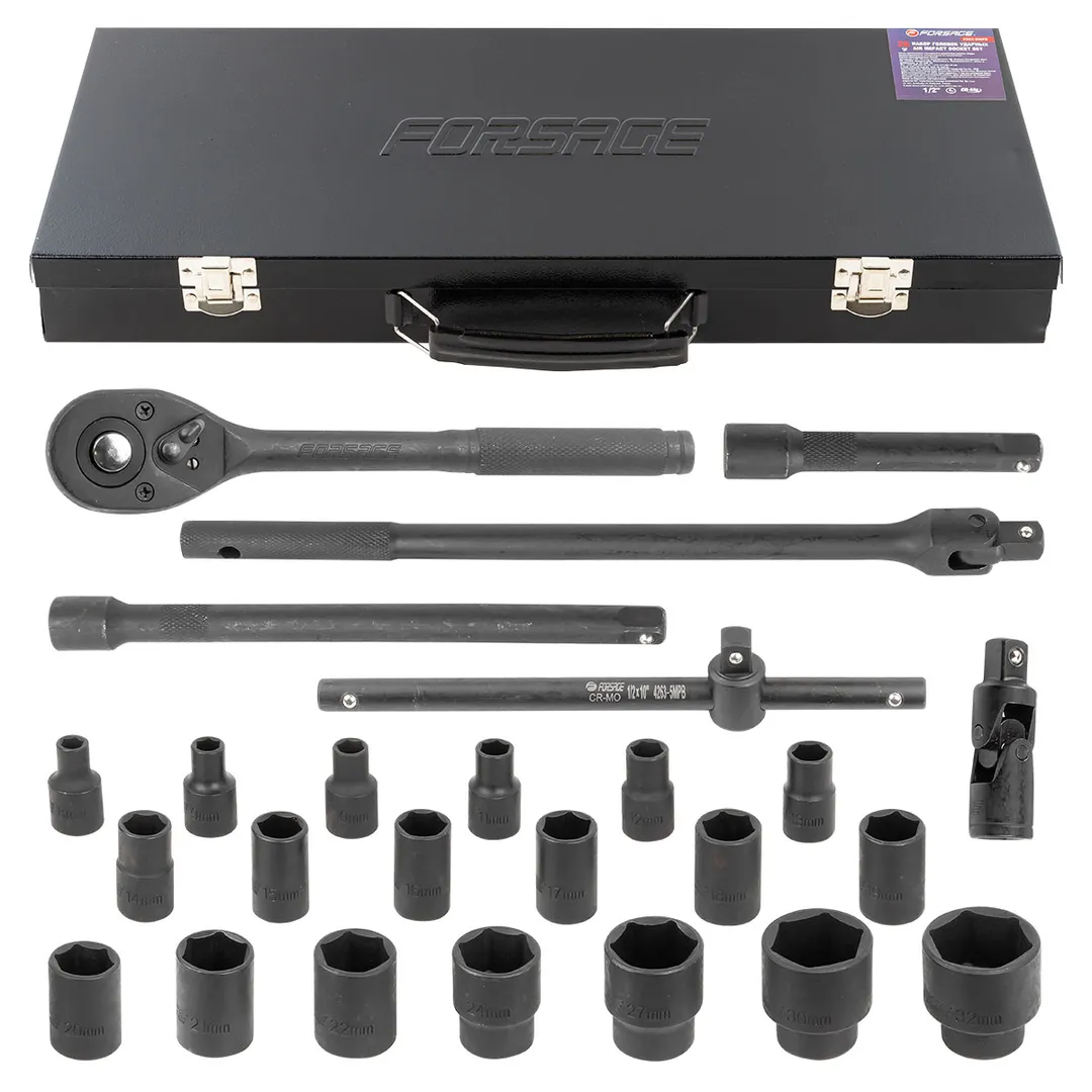 Набор инструментов ударных 26пр. 1/2»(6гр.) (8-32мм, Cr-Mo), в металлическом кейсе