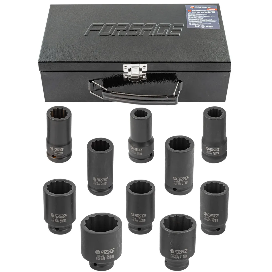 Набор головок ударных глубоких 3/4»10пр. (12гр.) (17,19,22,24,27,30,32,36,41,46мм)