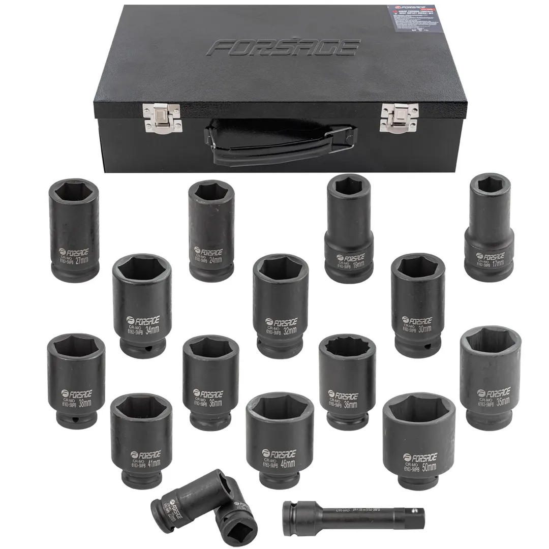 Набор головок ударных глубоких 3/4»16пр.(6гр.)(17,19,21,22,24,27,30,32,34,35,36,36-12гр,38,41,46,50мм)