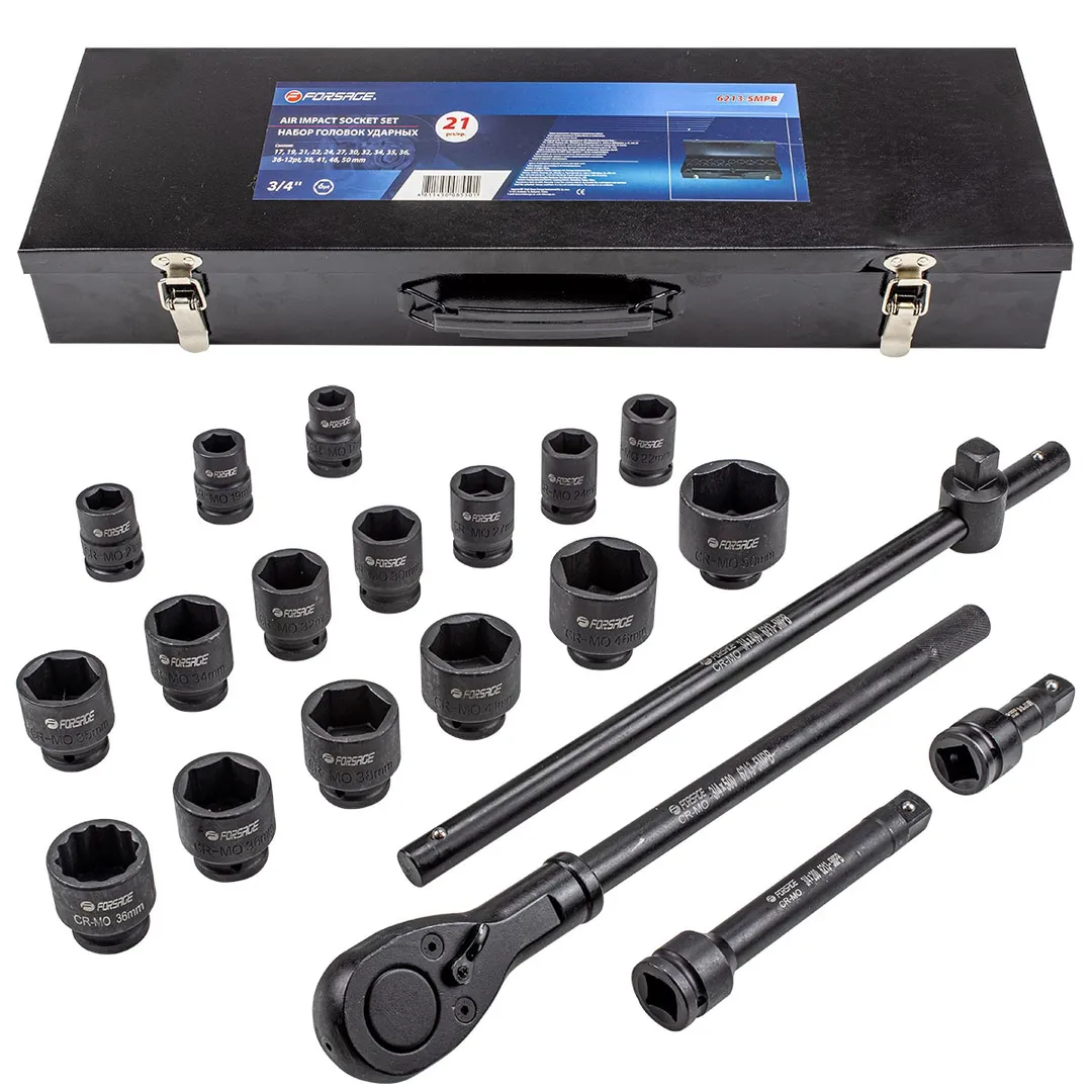 Набор инструментов ударных »Profi»3/4», 6гр, 21пр(17,19,21,22,24,27,30,32,34,35,36,36-12гр,38,41,46,50мм), в кейсе