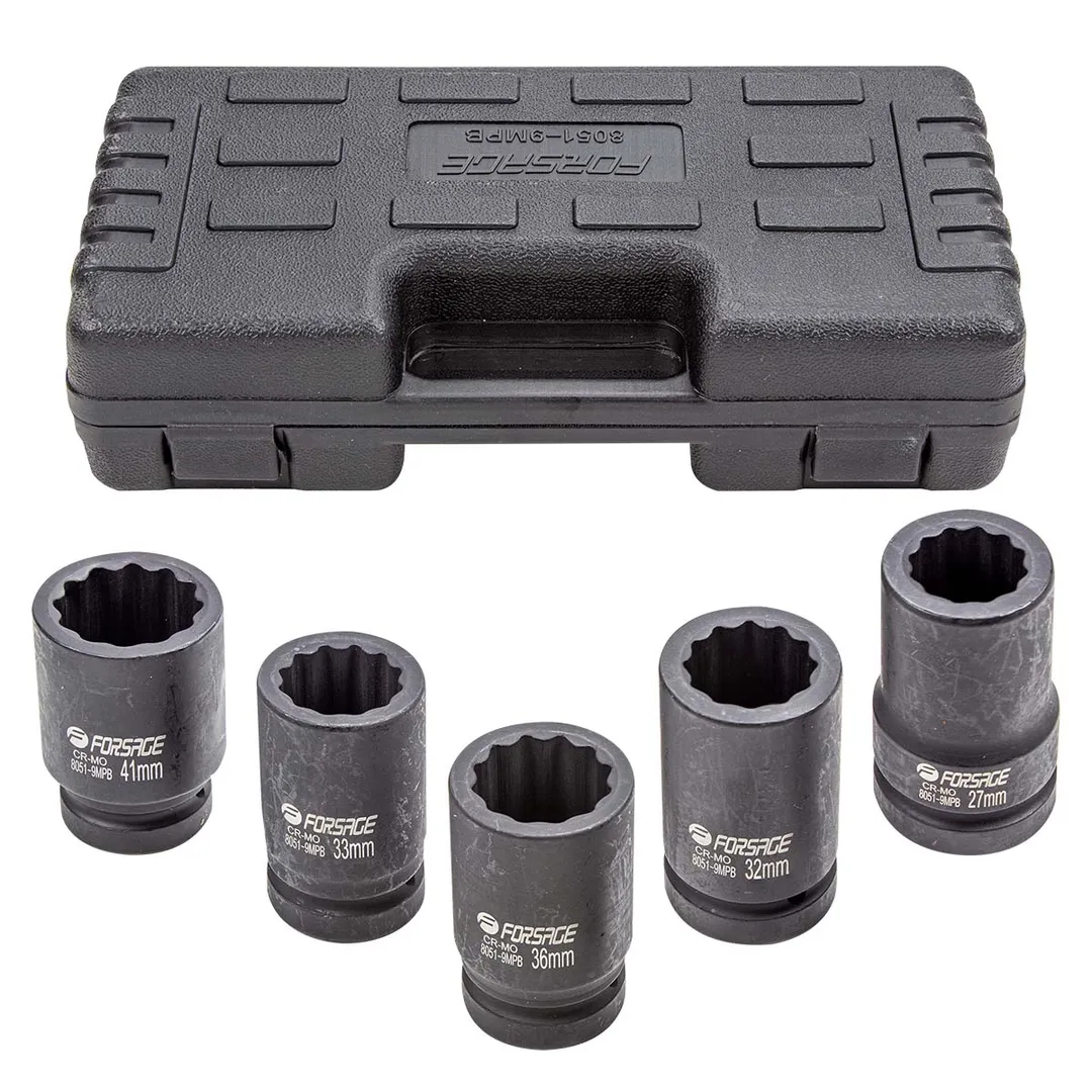 Набор головок ударных глубоких 1»5пр.(12гр.)(27,32,33,36,41мм),в кейсе