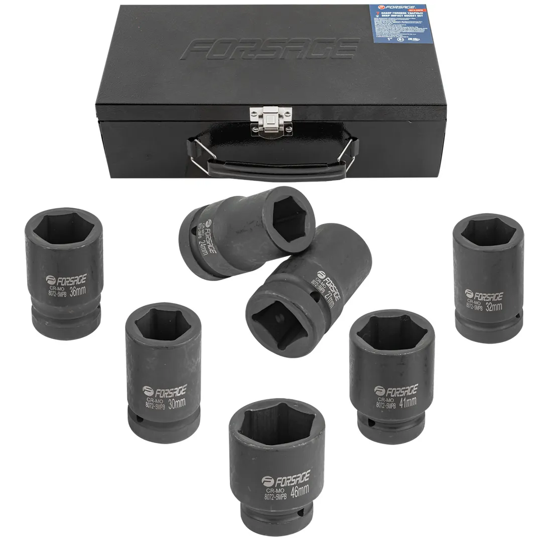 Набор головок ударных глубоких 1»7пр. (6гр.) (24,27,30,32,36,41,46мм)