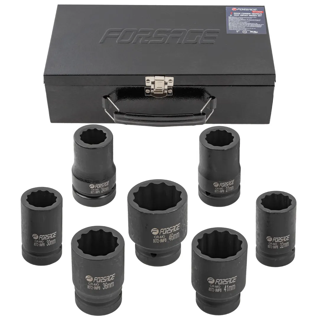 Набор головок ударных глубоких 1»7пр. (12гр.) (24,27,30,32,36,41,46мм)