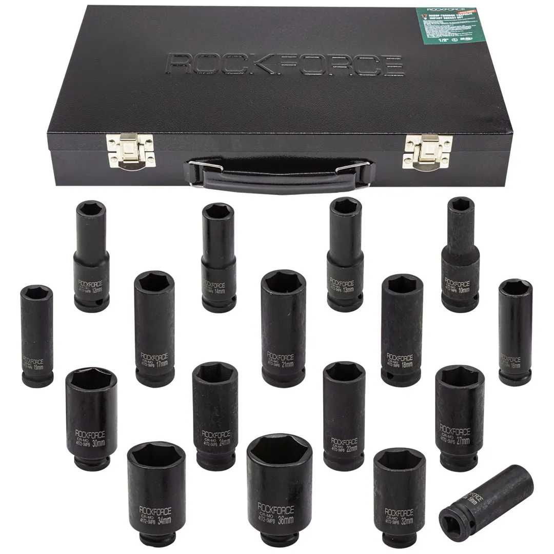Набор головок ударных 1/2», 6гр. 17пр.(10,12-19,21,22,24,27,30,32,34,36мм),в метал кейсе