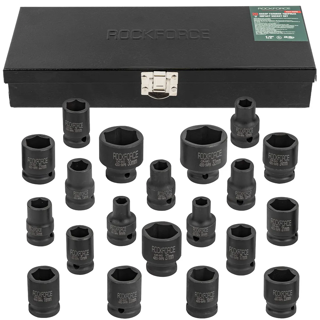 Набор головок ударных 20пр.,1/2»(8-24, 27, 30, 32мм), в металлическом кейсе