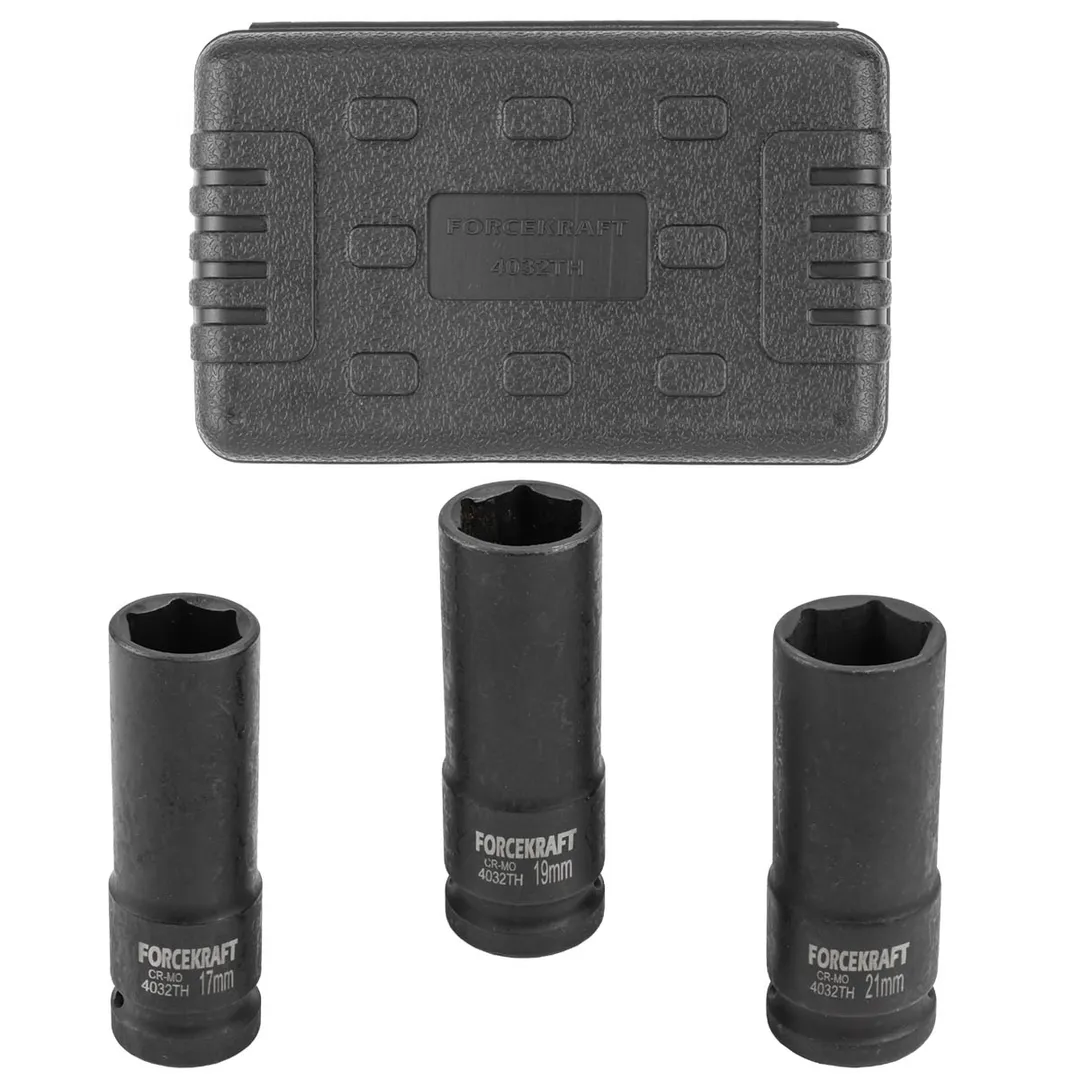 Набор головок ударных тонкостенных 3пр., 1/2»(17,19,21мм, 6-гран.)в кейсе