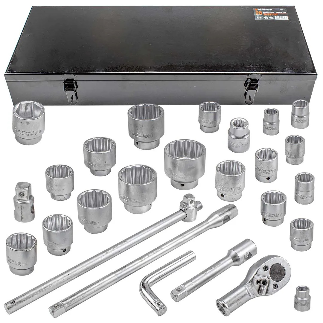 Набор инструментов 3/4 »,26 пр.(12гр.)(17,19,21,22,24,27,30,32,33,34,35,36,(36-6гр),38,41,46,50-3/4»,55,60,65мм-1»),в кейсе