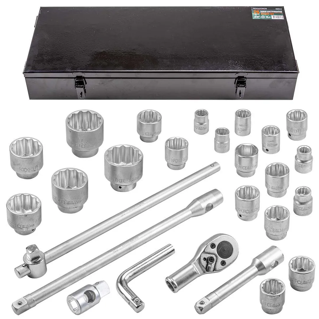 Набор инструментов 3/4 »,26 пр.(12гр.)(17,19,21,22,24,27,30,32,33,34,35,36,(36-6гр),38,41,46,50-3/4»,55,60,65мм-1»),в кейсе