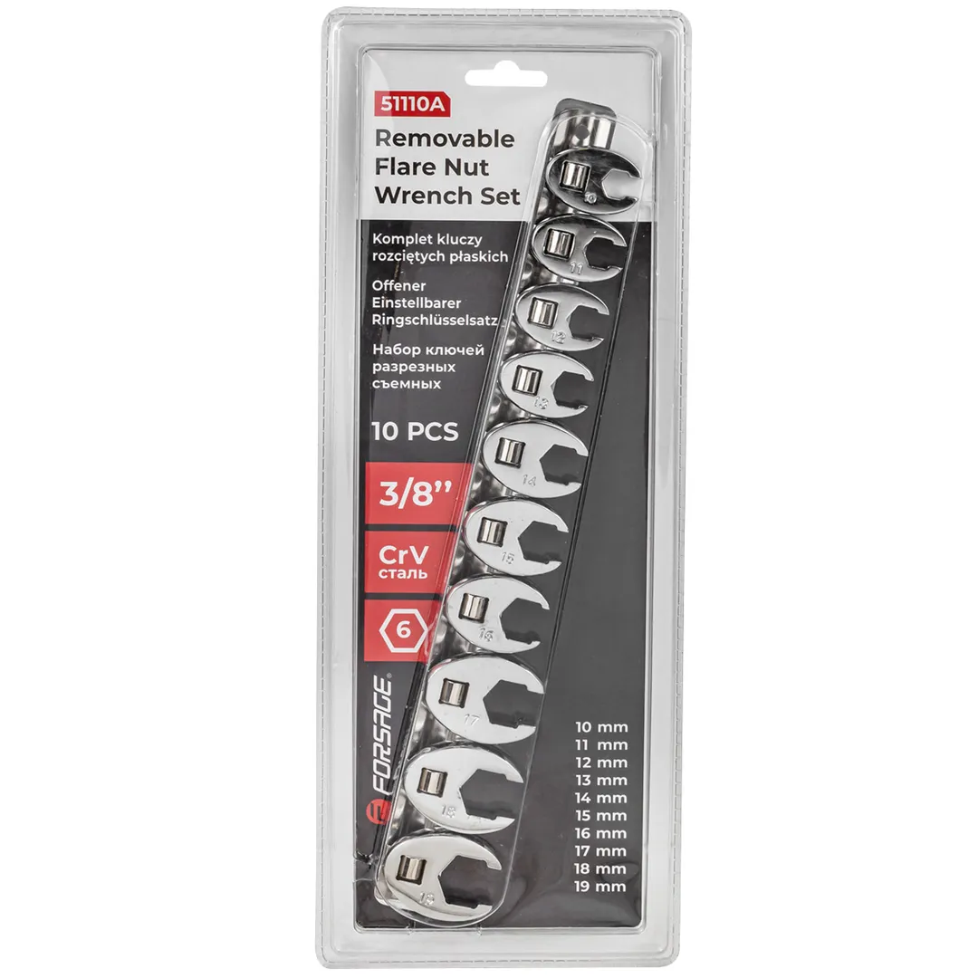 Ключи разрезные съемные, набор 10пр., 3/8»(10-19мм, 6гр.)