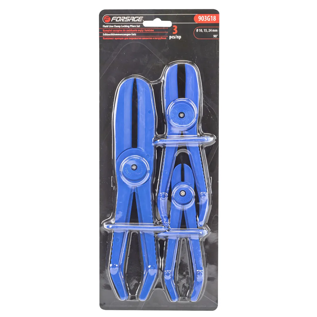 Зажимы пластмассовые с фиксатором для пережатия шлангов и патрубков, набор 3пр.