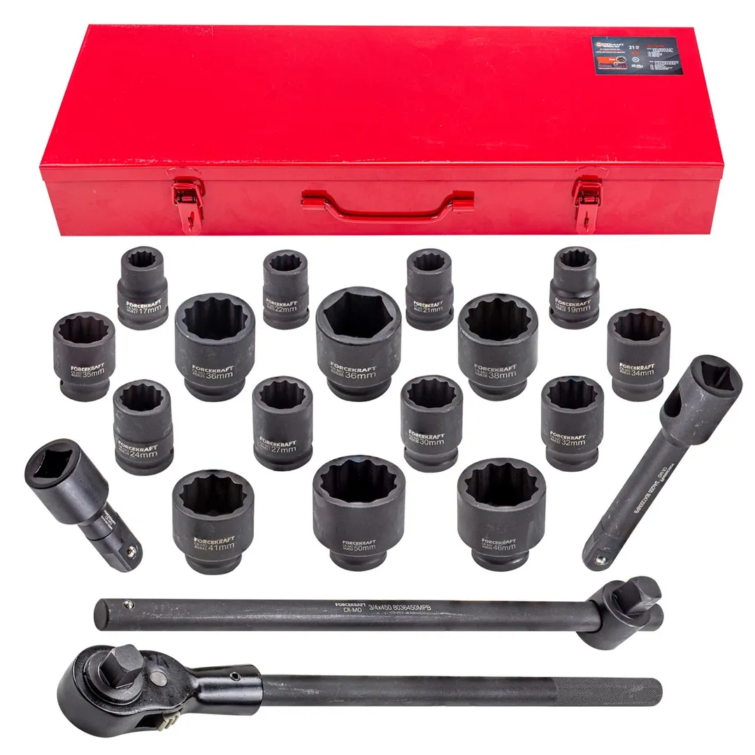 Набор инструментов ударных 21пр, 3/4»(12гр.)(17-50мм),в кейсе