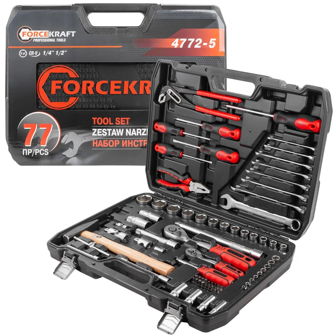 Набор инструментов 77пр. 1/4», 1/2»(6гр.)(4-32мм)