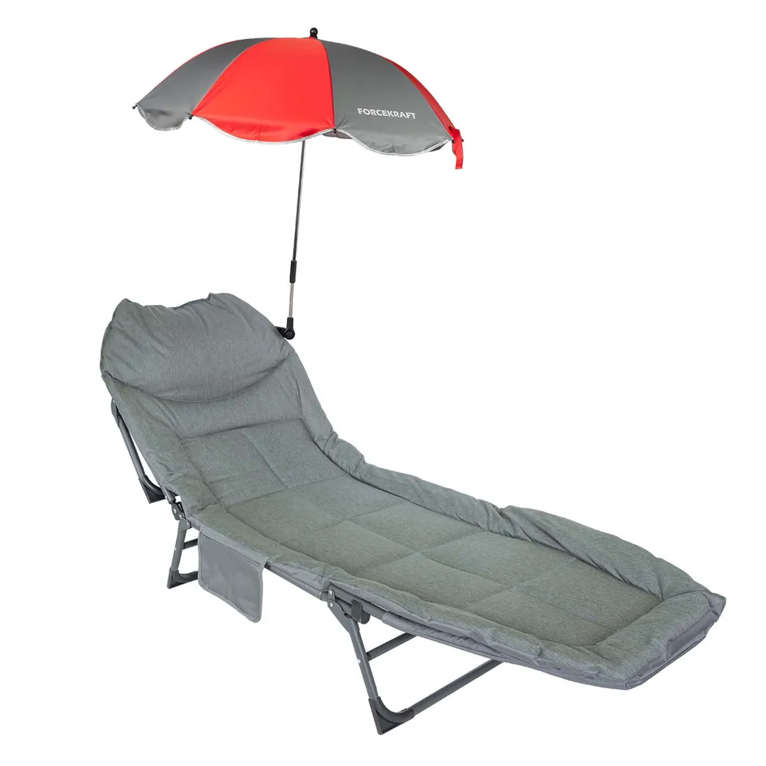 Шезлонг складной+зонтик (32х64х200см, макс. нагрузка 200кг,серый)