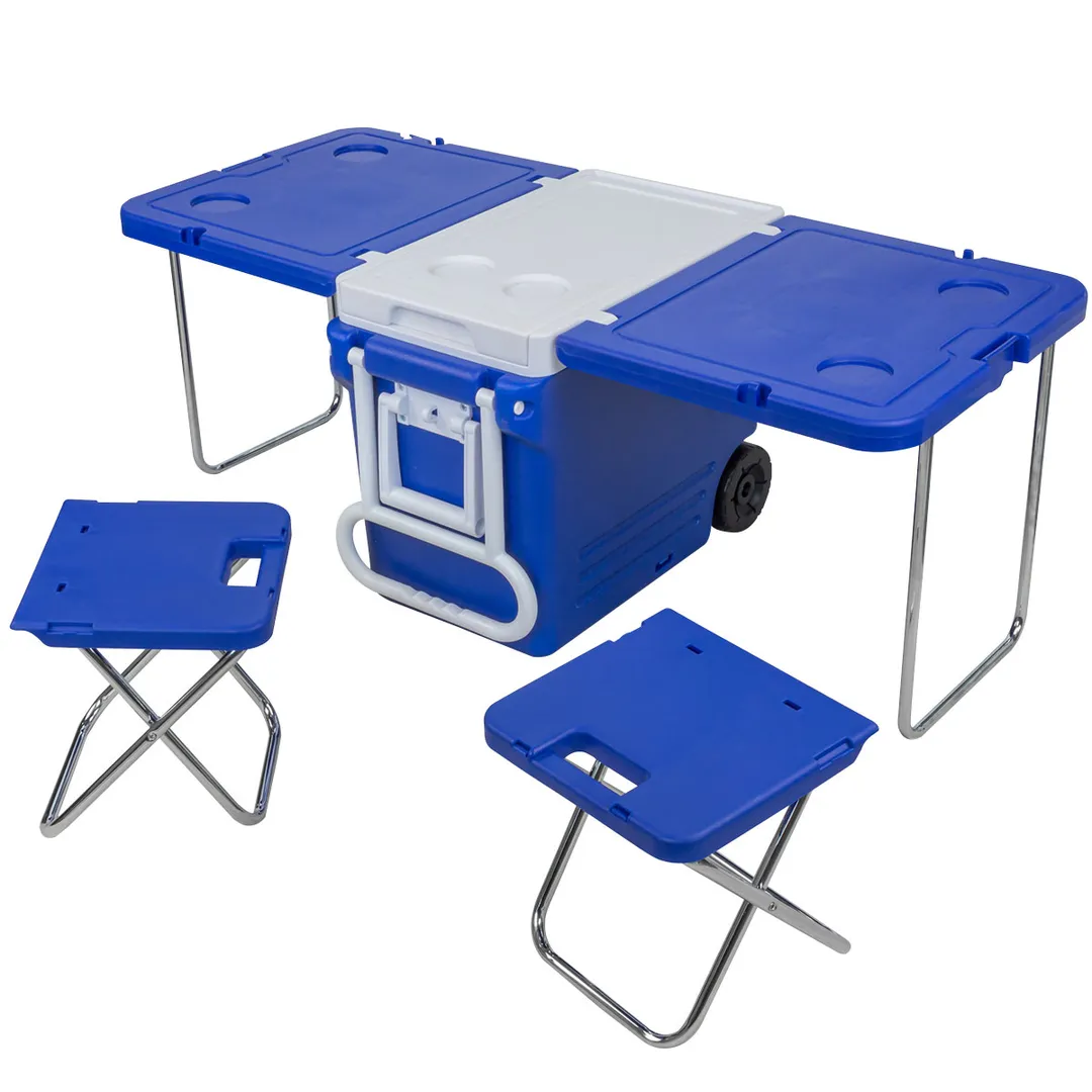 Стол складной со стульями для кемпинга перекатной(стул-2шт,столешница в разлож. виде 130х47см, емкость для льда 33х40х24см)