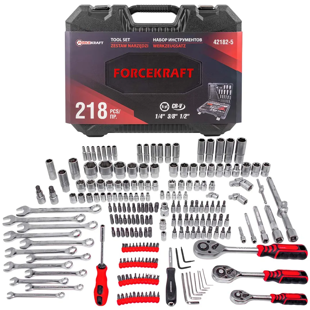 Набор инструментов 218пр. 1/4»,3/8»,1/2»(6гр.)(4-32мм)