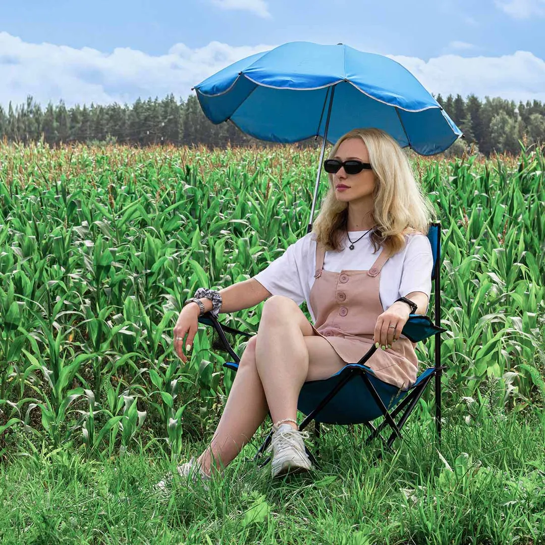 Кресло складное для кемпинга в комплекте с зонтом(в разлож. виде 52х52х80см, в слож. виде 81х13см, макс. нагрузка 120кг. сумка для хранения)