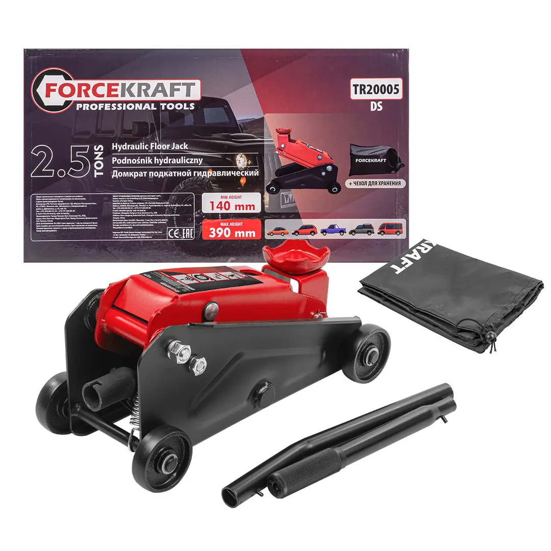 Домкрат подкатной гидравлический 2,5т »Компакт»для кроссоверов и микроавтобусов +чехол для хранения(h min 135мм,h max 395)