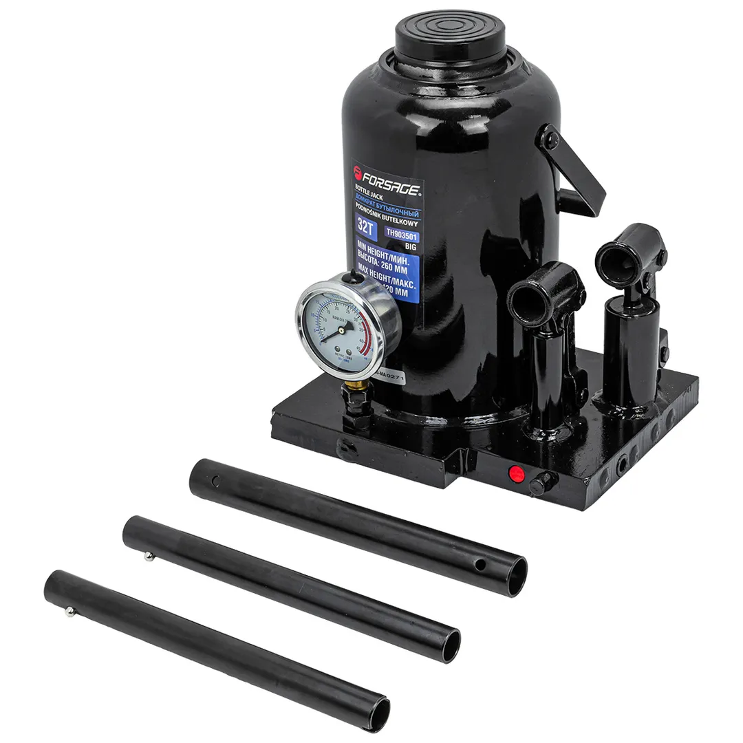 Домкрат бутылочный двухскоростной с манометром 32т (h min-260мм, h max-420мм)