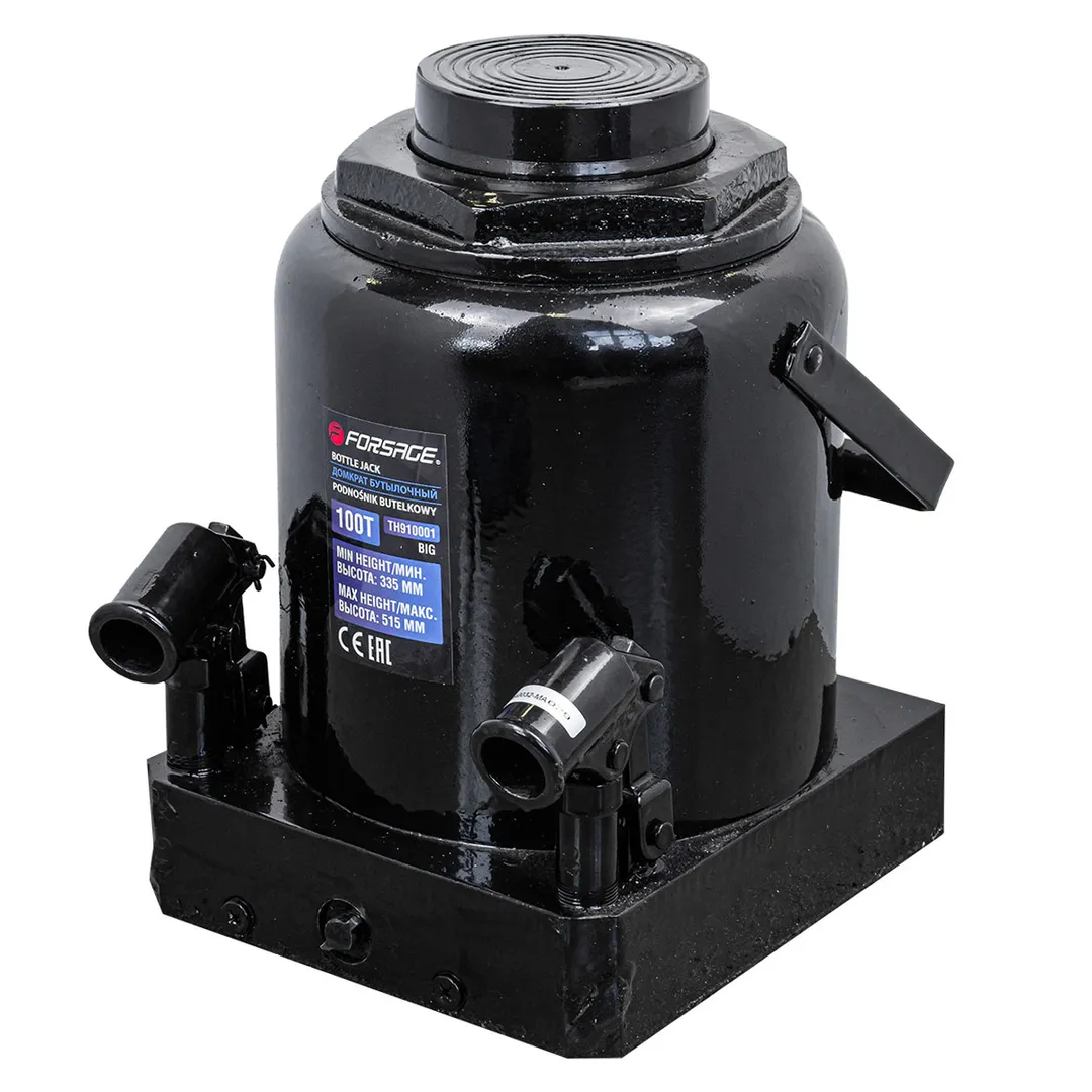 Домкрат бутылочный 100т (высота подхвата — 335мм, высота подъема — 515мм, ход штока — 180мм)т