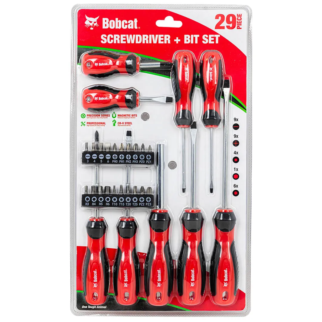Набор отверток и бит 29 пр., в блистере (отверки:PH:2х38мм,1х100,SL:6х38,3х75(2шт),5х100,6х100,6х150,битодержатель,биты:PH0-PH3,PZ0-PZ3,SL3-SL6,H3-H6)