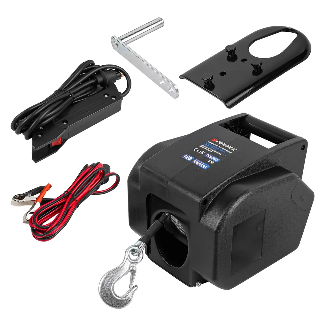 Лебедка электрическая автомобильная 12В, 300W, 900кг (крепление за »фаркоп», стальной трос-10м)