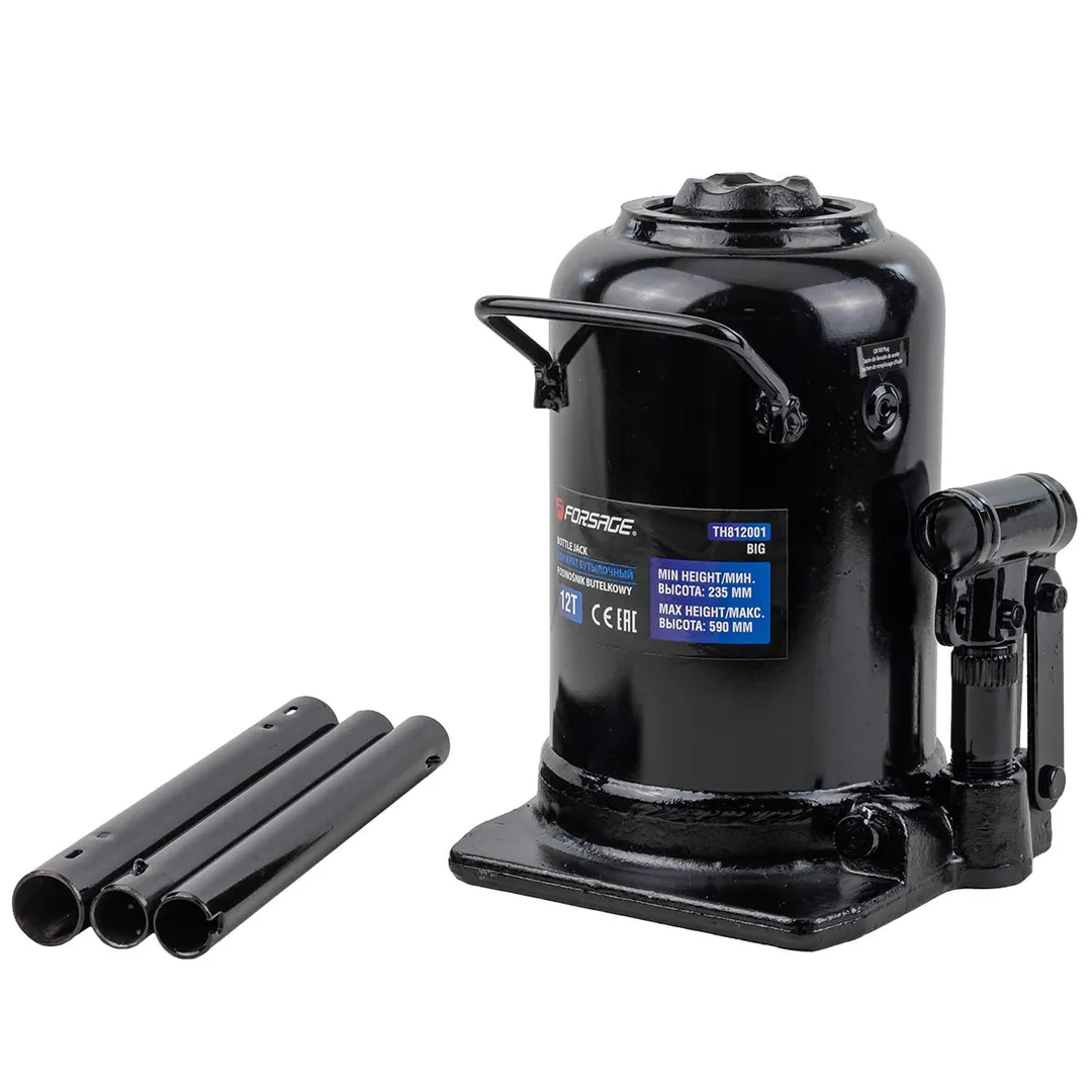 Домкрат бутылочный двухштоковый 12т (h min 235мм, h max 590мм)