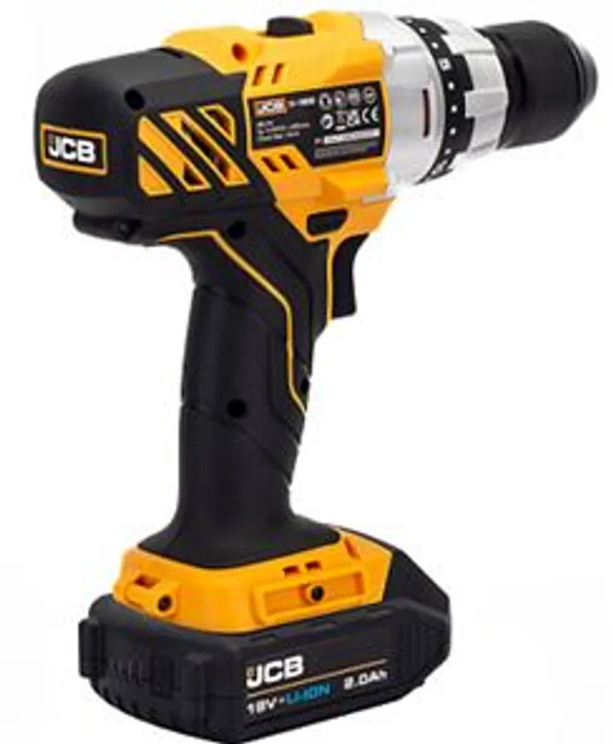 Дрель-шуруповерт аккумуляторная (JCB-18DD-B-E) 18V, max 45Nm в комплекте с зарядным устройством (JCB-18VFC-E) 2.4A и батареей аккум(JCB-20LI-E) 2.0AH