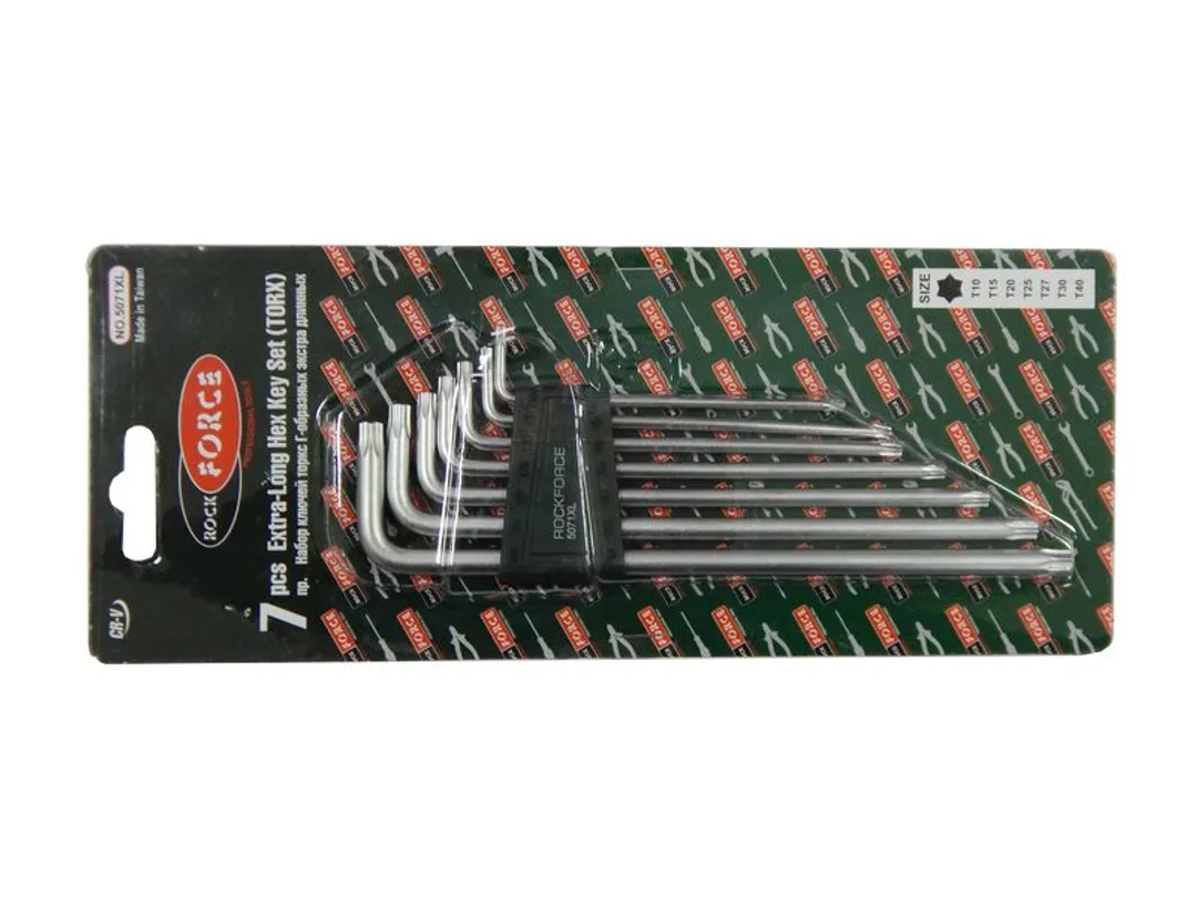 Набор ключей TORX Г-образных экстра длинных 7пр.(Т10,Т15,Т20,Т25,Т27,Т30,Т40) в пластиковом держателе