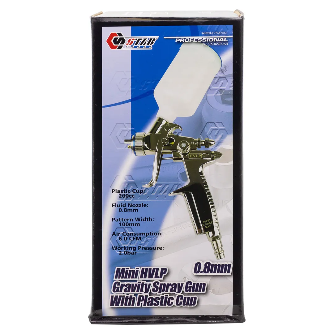 TE67034, Профессиональный HVLP покрасочный пистолет мини, пластиковый бачок (сопло 0.8 мм), Китай