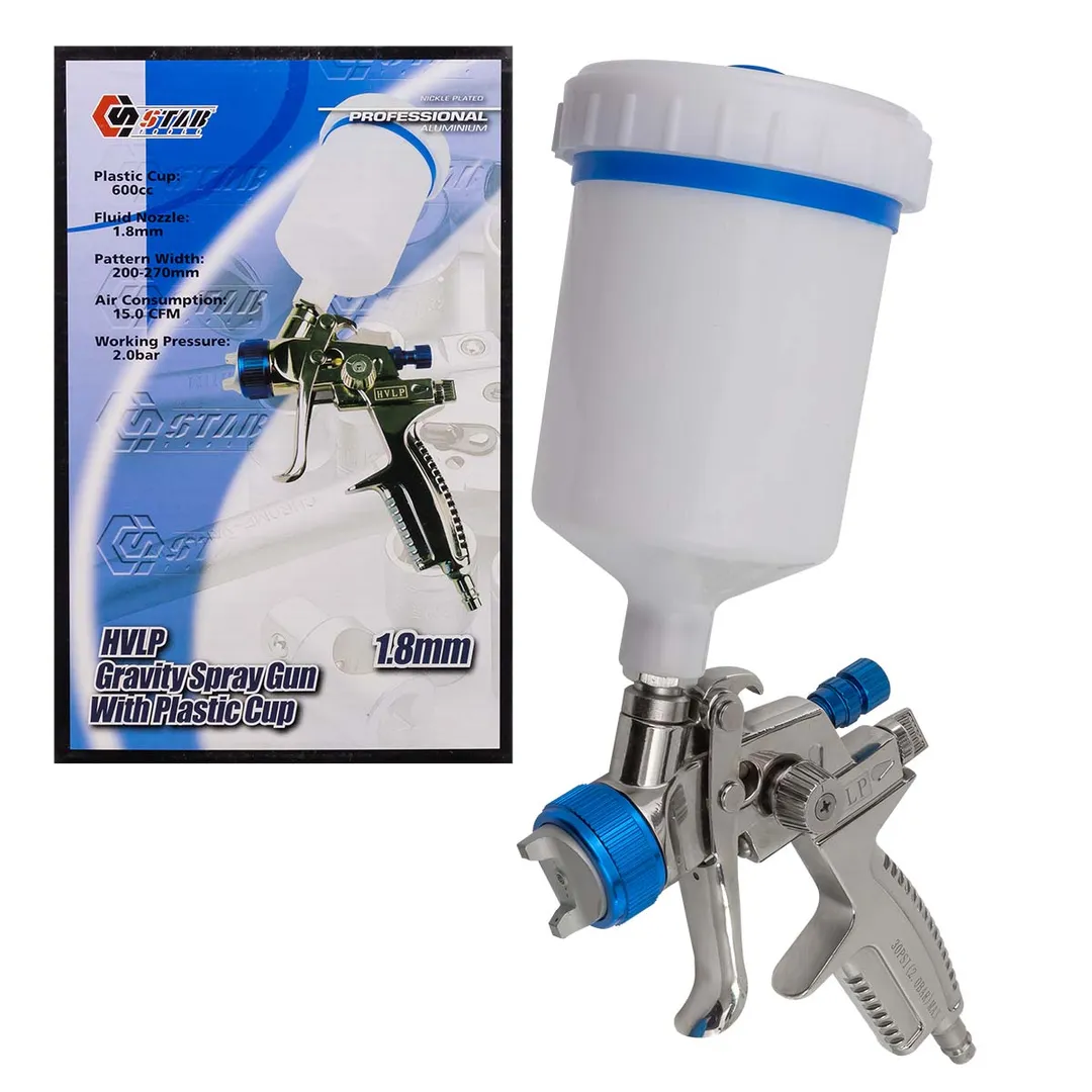 TE67036, Профессиональный HVLP краскопульт мини с верхним бачком (диаметр сопла 1.8 мм,2.0 бар,распыление 200-270 мм,425 л/мин,объем бачка 600 мл)