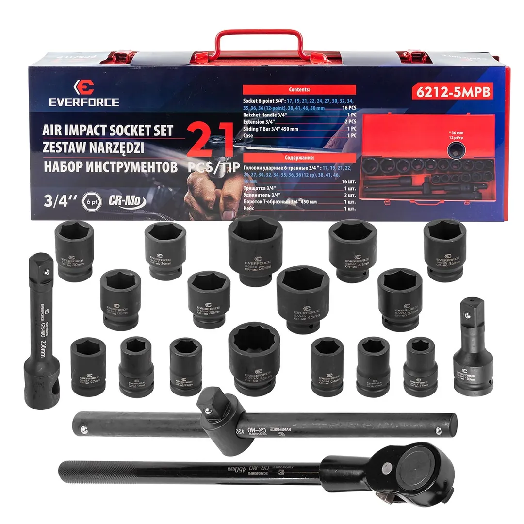 Набор инструментов ударных 21пр. 3/4»(6гр.)