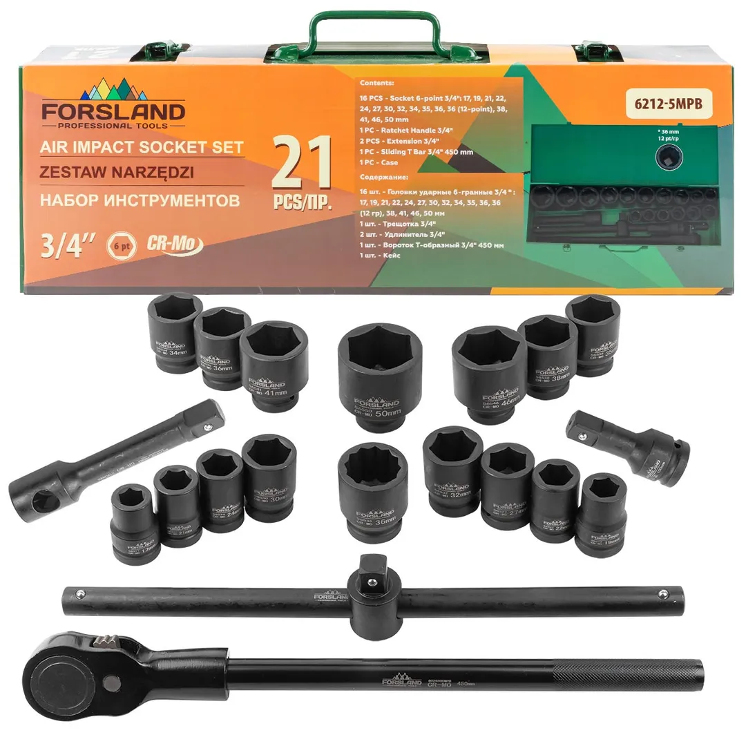 Набор инструментов ударных 21пр. 3/4»(6гр.)