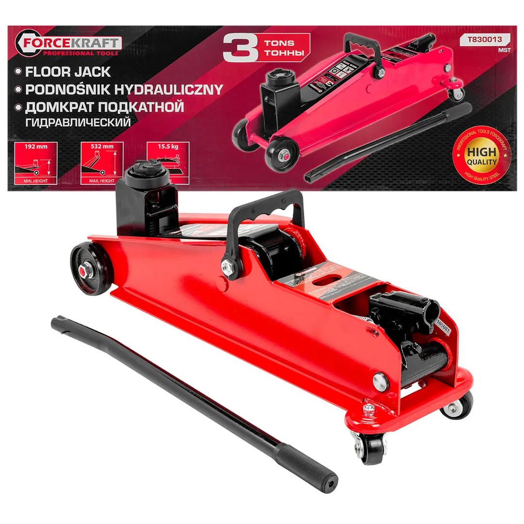 Домкрат подкатной гидравлический 3т (h min 192мм, h max 532мм)