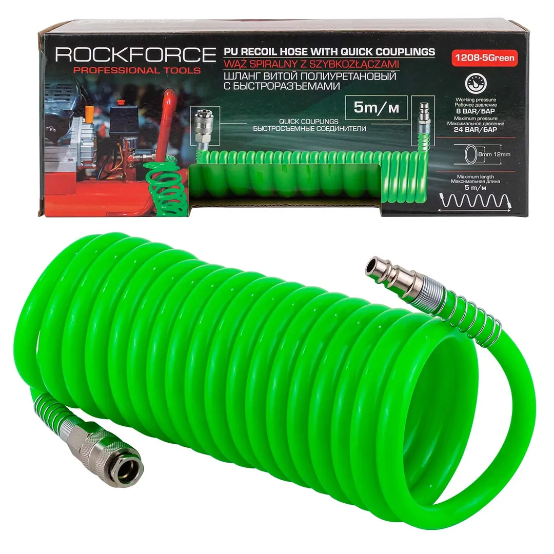 Шланг витой полиуретановый 12мм х 8мм х 5м с быстроразъемами