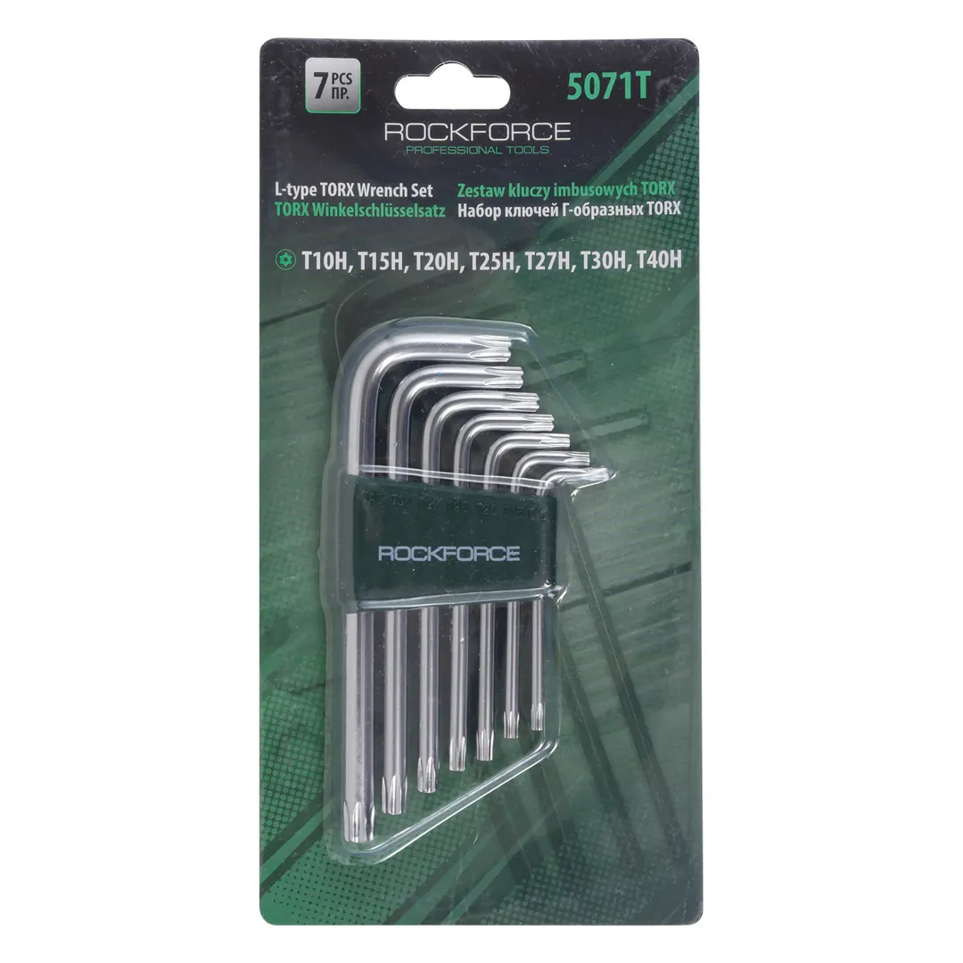Набор ключей Г-образных TORX 7пр.(Т10Н,Т15Н,Т20Н,Т25Н,Т27Н,Т30Н,Т40Н-с отверстием) в пластиковом держателе