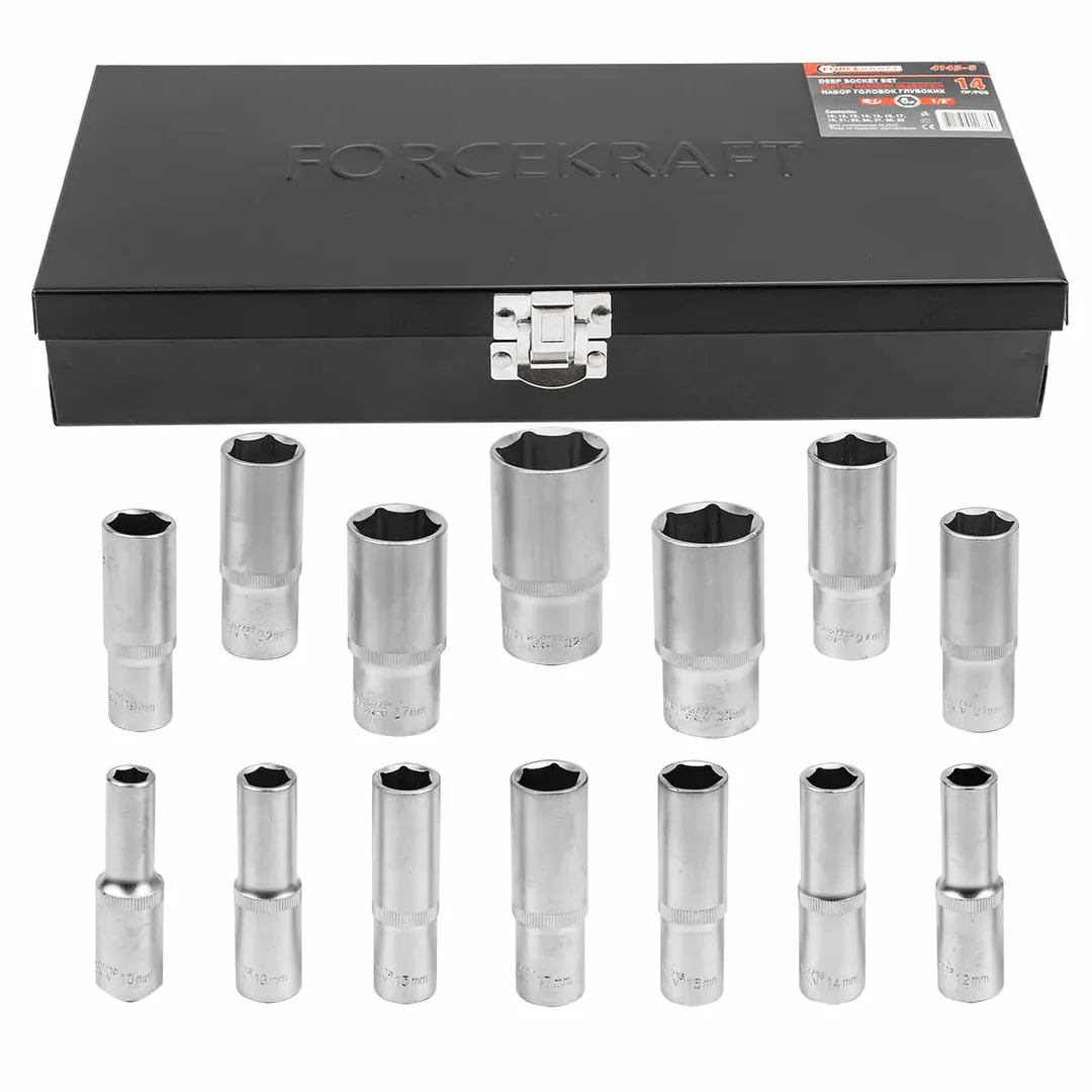 Набор головок глубоких 6-гр. 1/2»14пр.(10,12-17,19,21,22,24,27,30,32) в метал.кейсе