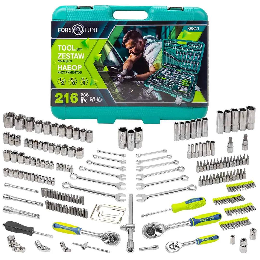 Набор инструментов 216пр. 1/4»3/8»1/2»(6гр.)(4-32мм) в пласт. кейсе