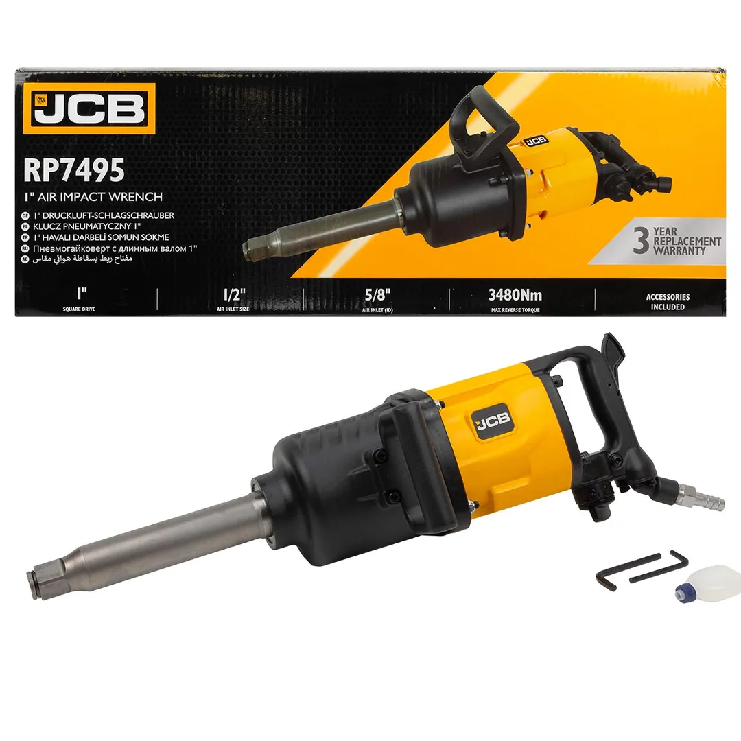 Пневмогайковерт ударный с длинным валом,реверсом и регулировкой усилия 1»(3486/4200Hм, 2800 об/мин,6.3bar,340 л/мин,8.4кг)