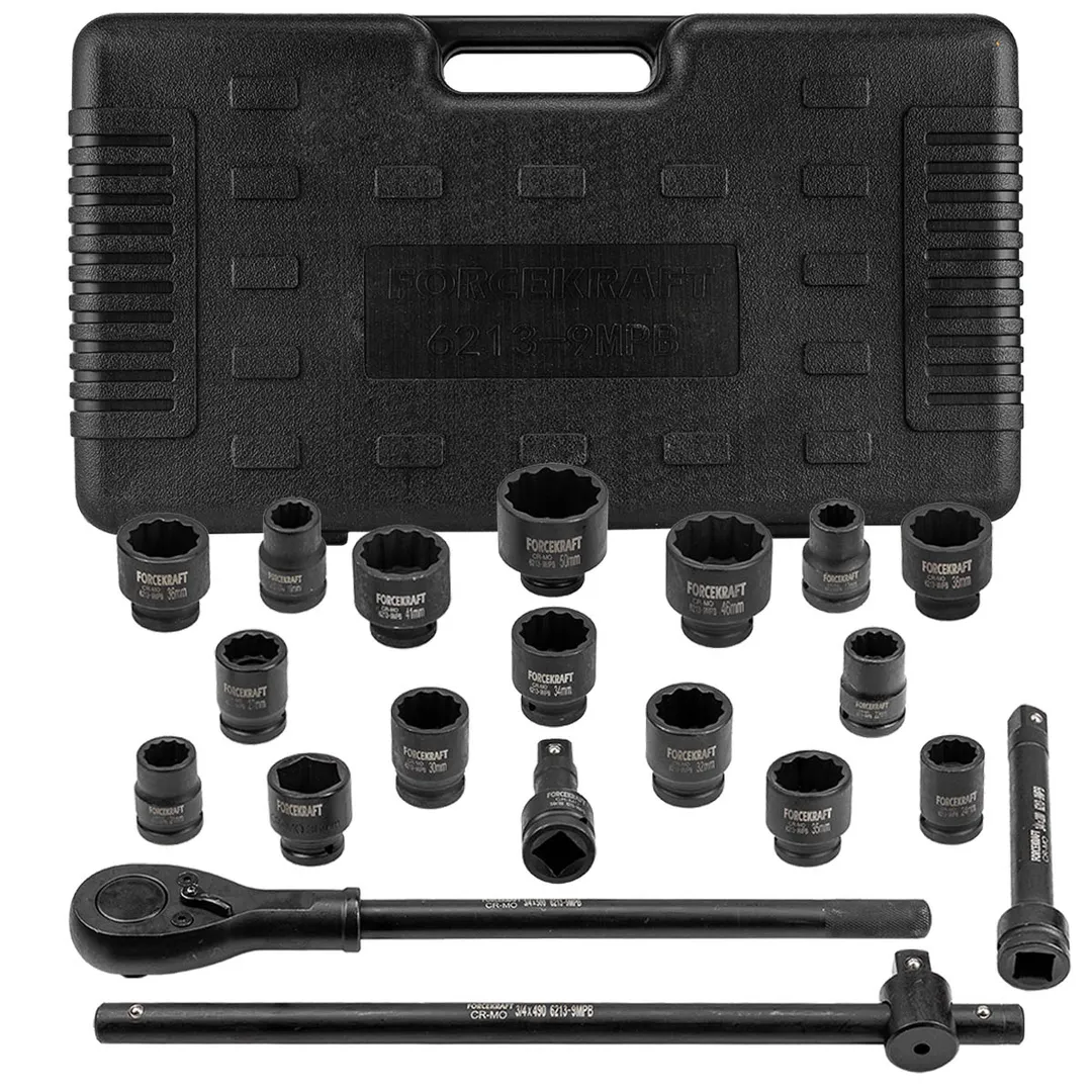 Набор инструментов ударных 21пр.3/4»(12гр)(17,19,21,22,24,27,30,32,34,35,36,36-6гр,38,41,46,50мм), в кейсе