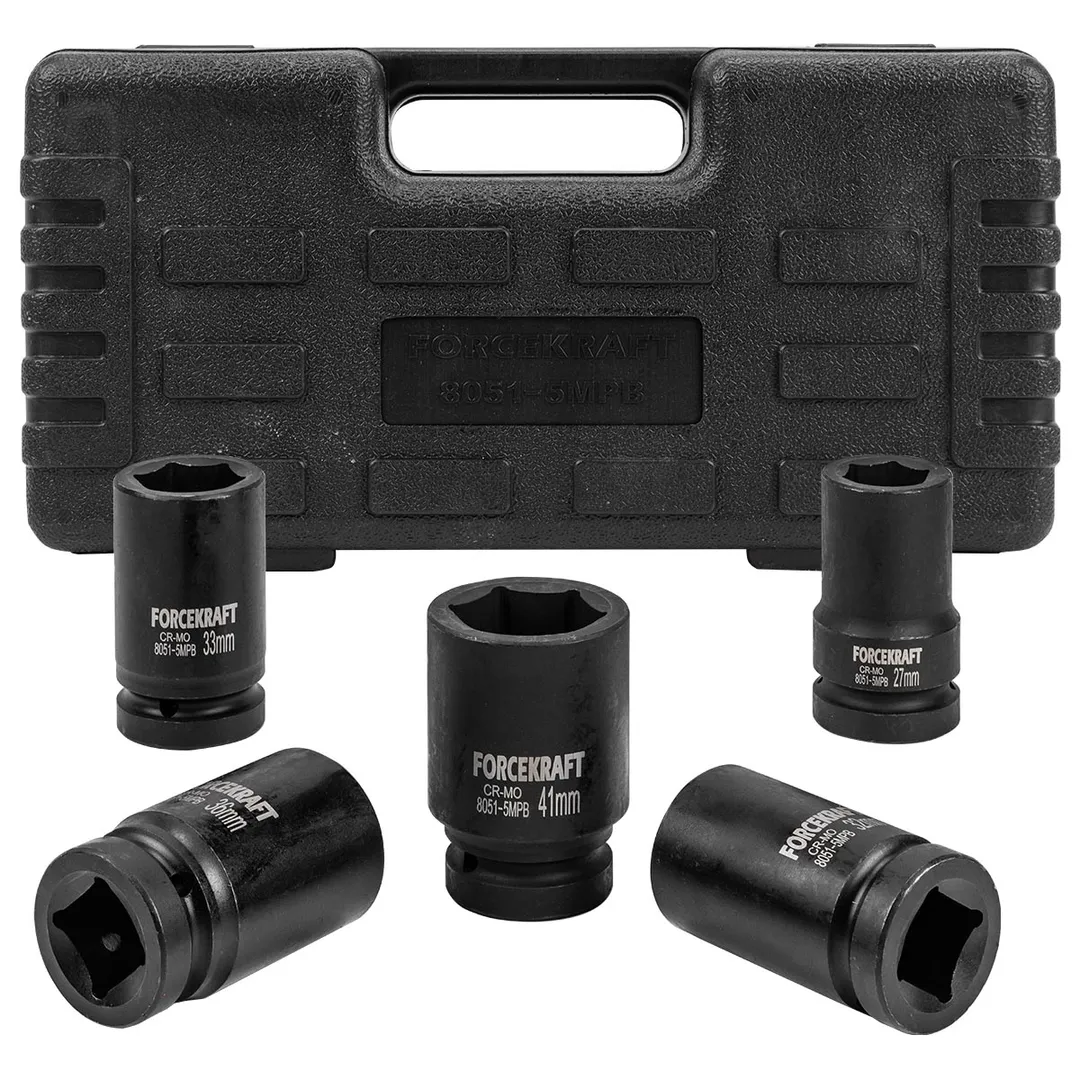 Набор головок ударных глубоких 5пр.,1»(6-гр)(27,32,33,36,41мм),в кейсе