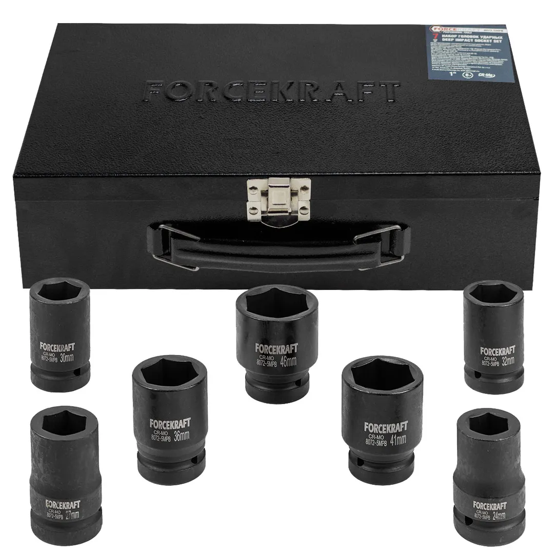 Набор головок ударных глубоких 1»7пр. (6гр.) (24,27,30,32,36,41,46мм)
