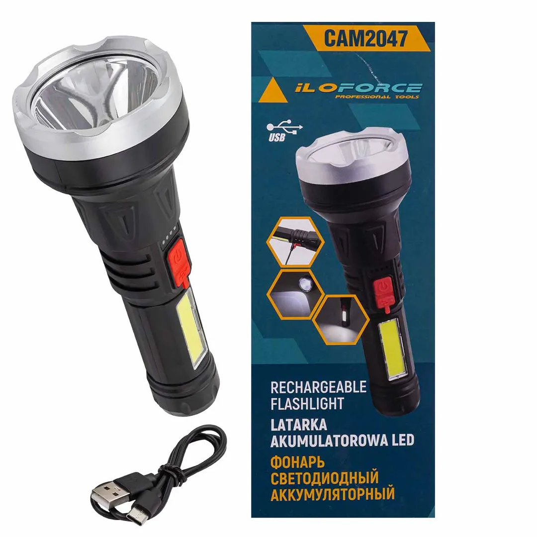 Фонарь светодиодный аккумуляторный (4 режима работы, аккум. 1200мАч, свет.поток 130Лм, время раб. 3-4ч, время зар. 2-3ч, IPX5)