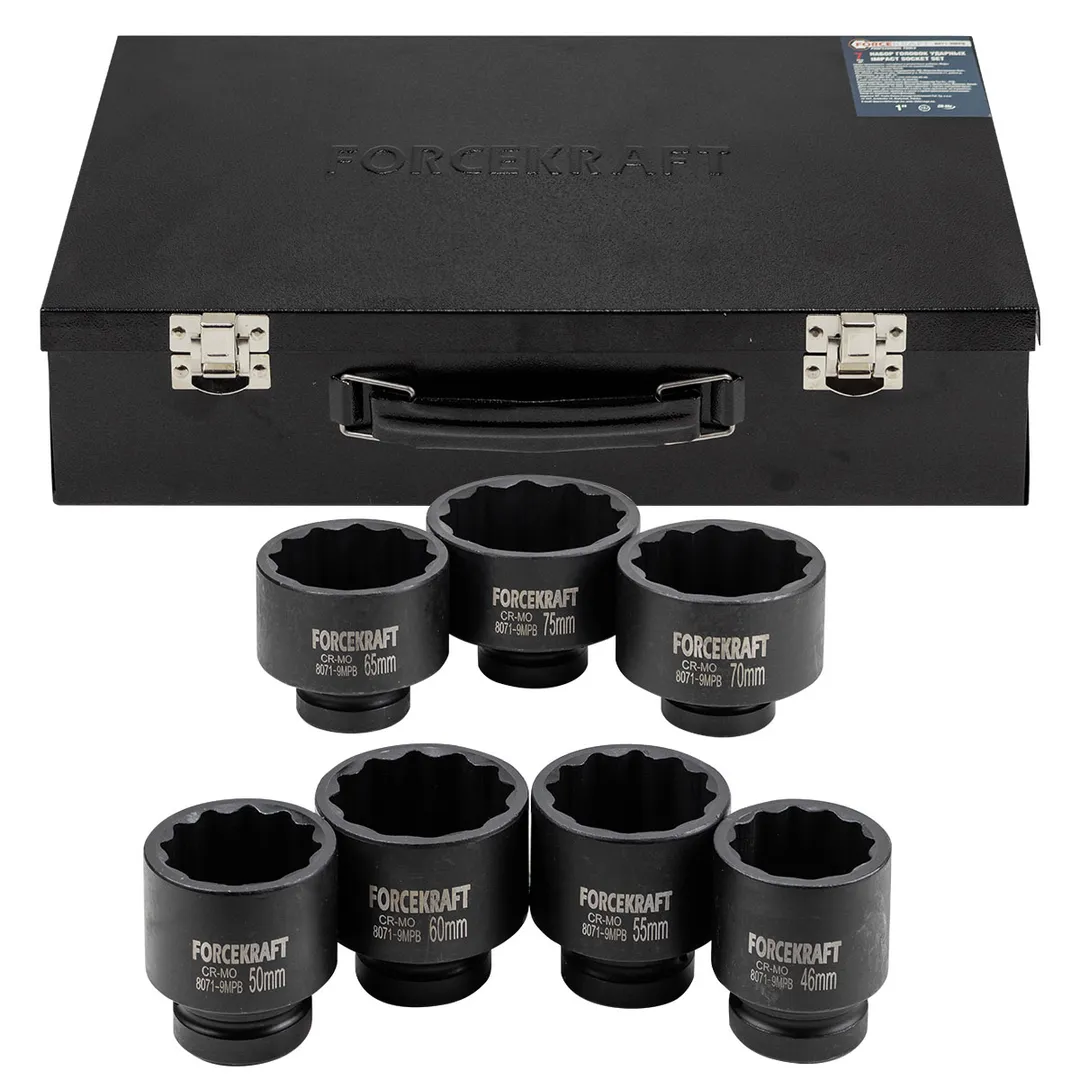 Набор головок ударных 1»7пр. (12гр.) (46,50,55,60,65,70,75мм),в кейсе