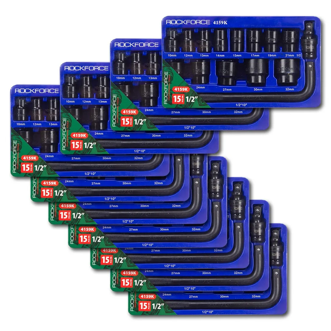 ( 10 K-T ) Набор головок ударных 15пр. 1/2»(6-гр.) (10,12, 13, 14, 15, 17, 19, 21, 22, 24, 27, 30, 32мм) в ложементе