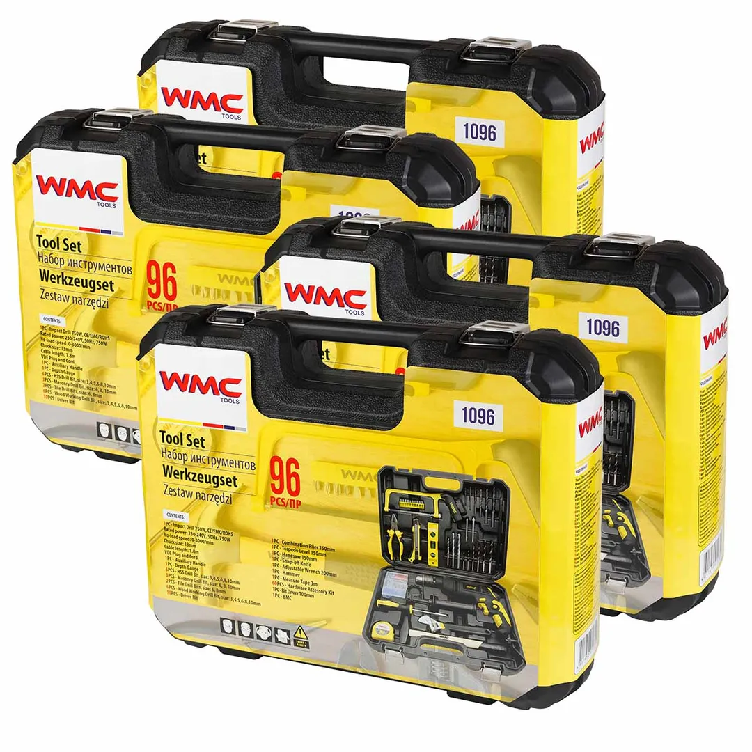 ( 4 K-T ) Набор инструментов 96пр(дрель ударная ,набор бит , сверло ,плоск , уровень ,ножовка ,кл разводной ,рулетка ,ножовка ,уровень ,нож , комплект